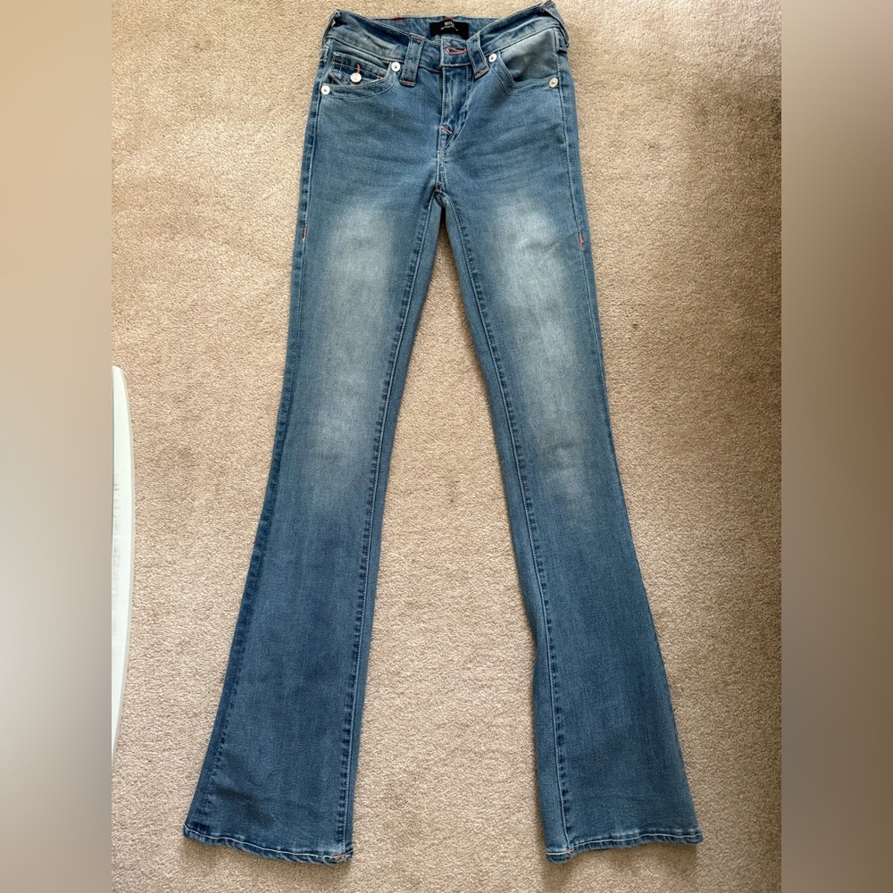 True Religion Medium Blue Wide Leg Jeans